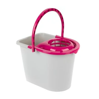Image of Kleeneze KL062598EU Mop Bucket with Head Wringer, Carry Handle, Plastic Water Pail, Cleaning for Floors, Detachable Pouring Spout, Large, Strong &amp; Durable, 14L Capacity, Pink