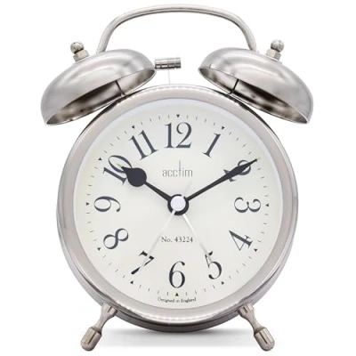 Image of Acctim Pembridge Analogue Alarm Clock Quartz Backlight Metal Bell Antique Brass (Antique Silver)