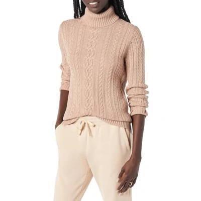 Image of Amazon Essentials Women&#039;s Fisherman Cable Roll Neck Jumper (Available in Plus Size), Taupe Heather, S
