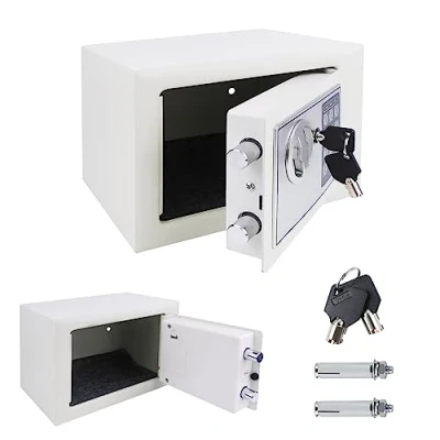 Image of Electronic Safe, 4.6L Digital Small Safebox for Home, Security Safe with Keypad and Keys, Wall Floor Fixings, Fireproof Waterproof Documents Safem, 23x17x17cm (White)