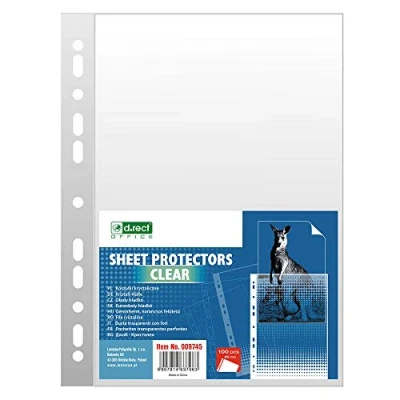 Image of D.RECT Punched Pockets A4 45 Micron Polly Pocket Pack of 100 Units Plastic Wallets Transparent Smooth, Polypropylene Pockets, Quality