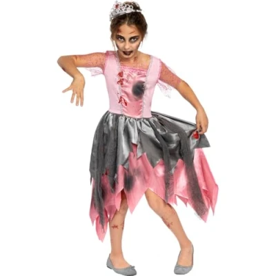 Image of Funidelia Zombie Princess Costumes for girl Undead, Halloween, Horror Costume kids accessory fancy dress &amp; props carnival parties Size 3 4 years Pink