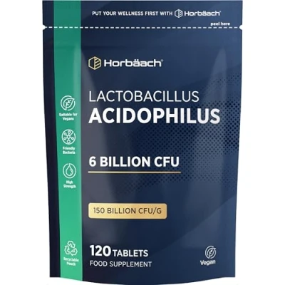 Image of Acidophilus Probiotic 6 Billion CFU Digestive &amp; Gut Health Supplements Lactobacillus Probiotics for Supplement Women Men 120 Vegan Tablets by Horbaach