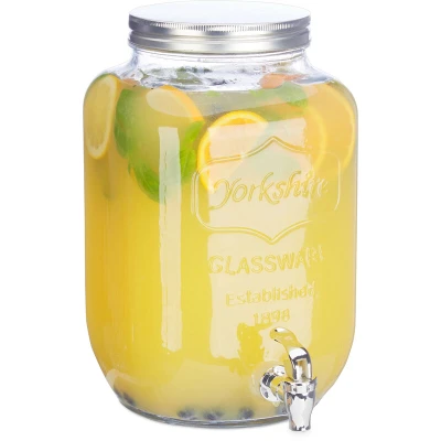 Image of Relaxdays Iced Beverage Glass Dispenser 8 L, Tap, Retro Juice Decanter, Transparent Vintage Lemonade