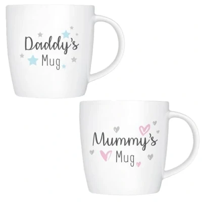 Image of Hugs and Kisses Gift Boxed &#039;New Parent&#039; Bone China 12oz Mummy&#039;s Daddy&#039;s Mug Set Mum Dad Baby Shower