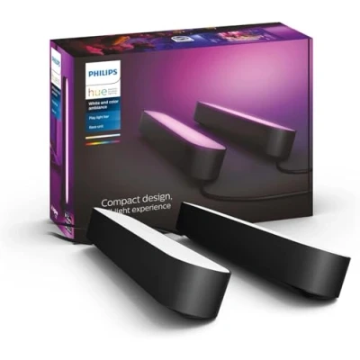 Image of Philips Hue Play White and Colour Ambiance Smart Light Bar Double Pack Base Unit, Entertainment Lighting for TV Gaming (Works with Alexa, Google Assistant Apple HomeKit), Black