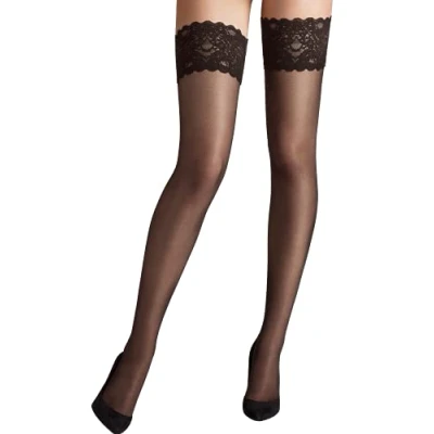 Image of Wolford Women&#039;s Satin Touch 20 Stay Up Denier, Barely Black, Small