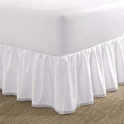 Image of Laura Ashley Luxury Premium Hotel Quality Bedskirt, Easy Fit, Anti Wrinkle &amp; Fade Resistant, Stylish Design for Home Décor, Sateen Cotton, White, Full