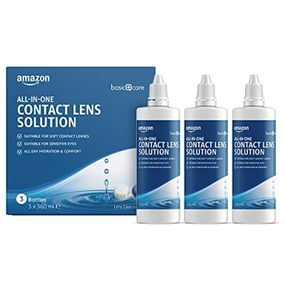 Image of Amazon Basic Care All In One Solution for Soft Contact Lenses, 3 x 360ml