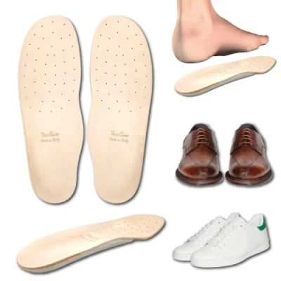 Image of Genuine Leather Orthopedic Insoles with Arch Support and Latex Heel Lift ITALIAN PRODUCT Insole Antiodor Antiperspiration, Flat Foot Fasciitis Plantar (45 EU)