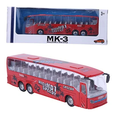 Image of 1:50 Simulation Pull Back Alloy Bus Toy, Simulated Die Cast Vehicles Model Toy with Light Music for Children Kids Boys Girls(Red)