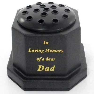 Image of Black topped In loving memory of a dear Dad memorial pot/grave vase