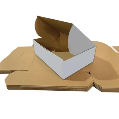 Image of Pack of 50 White Die Cut Postal Mailing Cardboard Boxes 10&quot; x 6&quot; 4&quot;/250mm 150mm 100mm