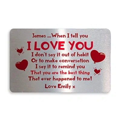 Image of Red Ocean Personalised Wallet Card Insert Valentines Anniversary for Boyfriend Husband Wife Keepsake