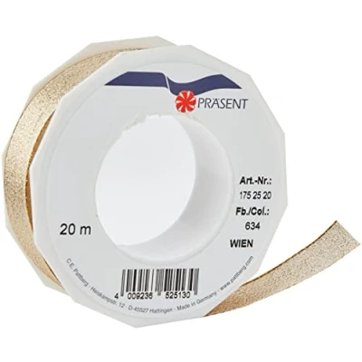 Image of C.E. Pattberg WIEN Gift Ribbon in Gold, 22 yards of Metallic Mesh for Wrapping, 1 inch width, Accessories Decoration &amp; Handicrafts, Presents, every occasion