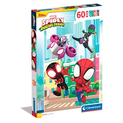 Image of Clementoni 26476 Supercolor Puzzle Marvel Spidey &amp; His Amazing Friends 60 Maxi Pieces, Jigsaw For Kids Age 4, Cartoon, Made In Italy