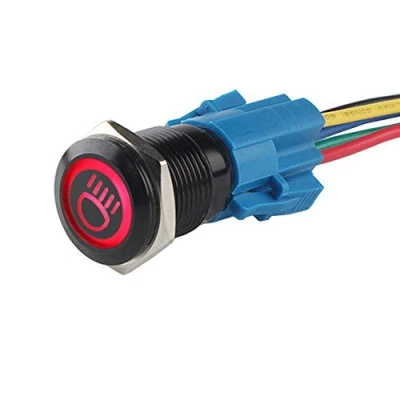 Image of ETOPARS Black Shell 12V Car Vehicle Red LED Light Main Beam Push Button Stainless Steel Metal Toggle Switch 19mm Socket Plug