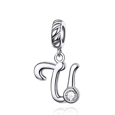 Image of LaMenars Letter Dangle Bead Charms Initial Alphabet A Z 925 Sterling Silver Zirconia fits European Charm Bracelets &amp; Necklaces