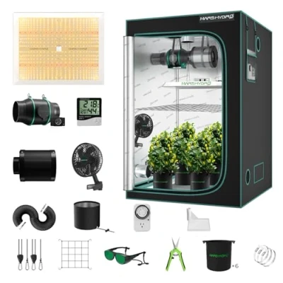Image of MARSHYDRO TSW 2000W Grow Tent Kit Complete 120X120CM Led Light Dimmable Full Spectrum,Indoor 120X120X180CM Hydroponics Growing 1680D Canvas with 15CM Ventilation System