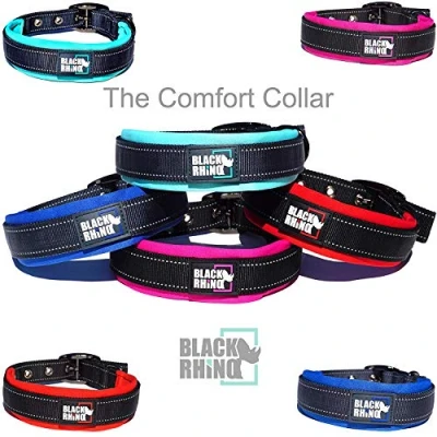 Image of Black Rhino The Comfort Collar Ultra Soft Neoprene Padded Dog for All Breeds Heavy Duty Adjustable Reflective Weatherproof (Small, Aqua/Grey)