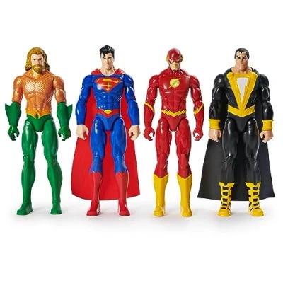 Image of DC Comics, Action Figure 4 Pack, Aquaman, Superman, The Flash, Black Adam, 30.48cm, Collectible Superhero Kids’ Toys for Boys and Girls, Ages 3+