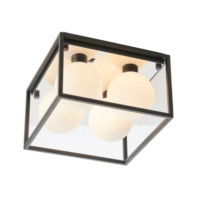 Image of Matera Bathroom 4 Light Ceiling Semi Flush Matt Black &amp; Opal Glass IP44