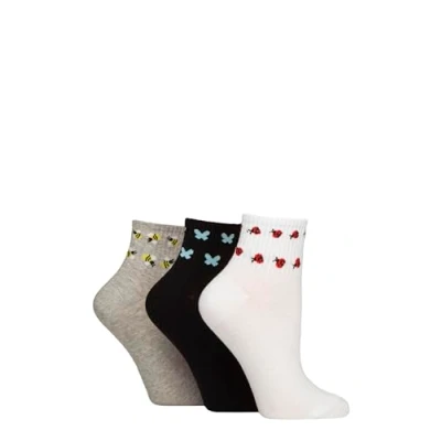 Image of Women&#039;s 3 Pair SOCKSHOP Wildfeet Plain Mid Cut Ribbed Crew Socks Ladybird / Butterfly Bee 4 8