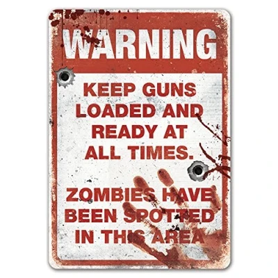 Image of Warning Zombie Metal Wall Sign Plaque Walking Dead Series Inspired Halloween
