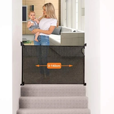 Image of Dreambaby Retractable Baby Safety Gate Extra Wide &amp; Tall Mesh Fits up to 140cm 93cm with 2 Sets of Mounting Brackets (included) (Black)