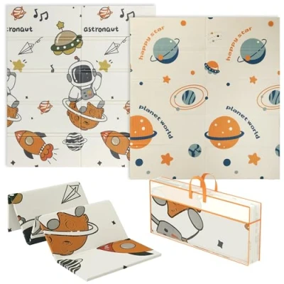 Image of AIYAPLAY Baby Play Mat Double Sided, Foldable &amp; Reversible Activity Playmat, Waterproof Kids Foam Crawling for Outdoor Indoor Playtime Picnics, 177 x 146 1.5cm, Astronaut Planet Theme