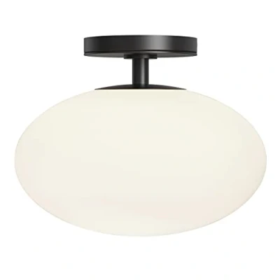Image of Zeppo Semi Flush Bathroom Globe Ceiling Light Matt Black IP44