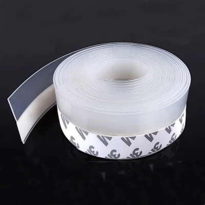 Image of Silicone Seal Door Strip Bottom 8M/26ft (W: 45MM) Sealing Sticker Self Adhesive Weather Stripping for Gaps of House, Glass Shower, Window and Door, Weatherproof Soundproof Insect Proof
