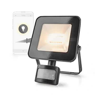 Image of Ex Pro 20W Smart WiFi Floodlight, Dimmable PIR Motion Sensor LED Outdoor Wall Light, IP44 Rated with App and Voice Control, Compatible Amazon Alexa Google Assistant