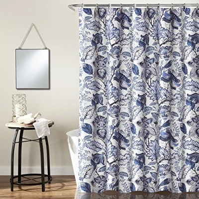 Image of Lush Decor, Blue Cynthia Jacobean Shower Curtain Fabric Floral Print Design,72 x 72