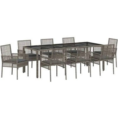 Image of vidaXL 9 Piece Garden Dining Set with Cushions Grey Poly Rattan