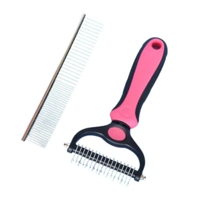 Image of Dematting Comb for Dog and Cat Pet Grooming Rake Brushes Small Medium Large Dogs 17+9 Double Sided Deshedding Tool Removes Knots Tangled Hair (Pink)