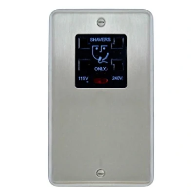 Image of Deta 1931SCB Shaver Socket with Neon Dual Voltage Satin Chrome/Black Insert (115V / 230V)