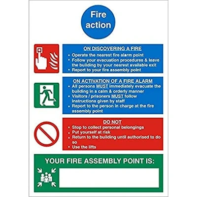 Image of Seco Fire Action Prisons Sign, 150mm x 200mm Self Adhesive Vinyl