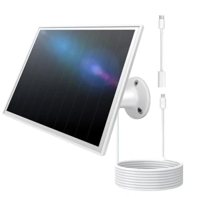 Image of 8W Solar Panel for Outdoor Security Camera, 5V Micro USB&amp; USB C Charger ，Fits eufy/wyze/reolink DC Output, IP65/ 360 Adjustable, 9.8ft Cable, Fast Charging