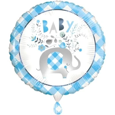 Image of Blue Floral Elephant Round Foil Balloon Charming &amp; Unique Design Perfect for Birthdays, Baby Showers Celebrations 1 Pc