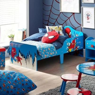 Image of Disney Marvel Spider Man Toddler Bed: Sturdy Engineered Wood Construction, Guarded Sides, Wooden Slats, Fits 140cm x 70cm Mattress (Mattress not included)