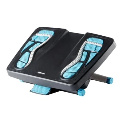 Image of Fellowes Energiser Ergonomic Foot Rest for Under Desk with three Height Adjustments and Massage Surface, blue/charcoal/grey