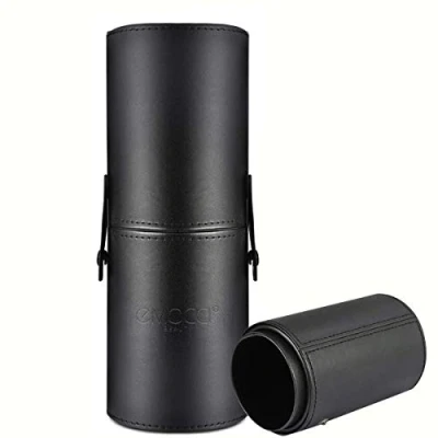 Image of Makeup Brush Holder PU Leather Travel Portable for Desk or Dressing Table (Black)