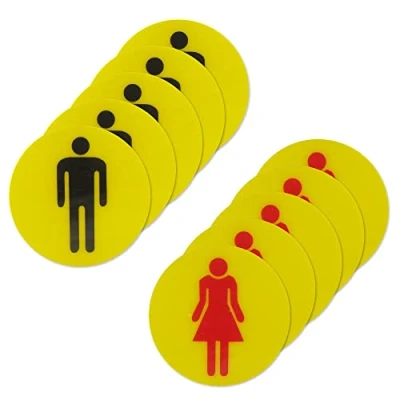 Image of 5 x Toilet Door Sign Yellow Gents Ladies High Contrast Decal Mens Womens Self Adhesive Stiker (Duo Pack)