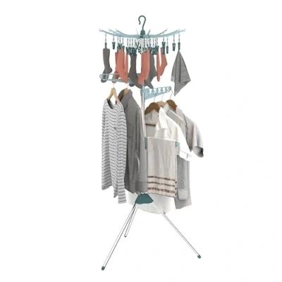 Image of Hyfive Clothes Airer Drying Rack Hanging Peg Clip On Laundry Rail Hanger Dryer Stand Compact Foldable
