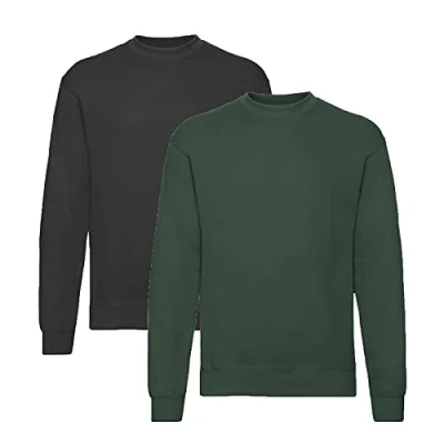 Image of Fruit of the Loom Men&#039;s In Sweat Sweatshirt Set, 1black/1bottle green + 1 Hlkauf notepad, XXXL