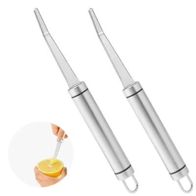 Image of 2pcs Stainless Steel Grapefruit Knife, Curved Peeler with Serrated Edge Kitchen Fruit Long Handle for Kiwi, Mango, Dessert, Apple, Home Tools