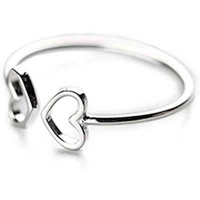 Image of Double Heart Love Open Ring for Women Teen Girls S925 Sterling Silver Dainty Adjustable Statement Engagement Thin Tiny Minimalist Finger Rings Jewelry Gifts BFF Daughter Birthday (silver)