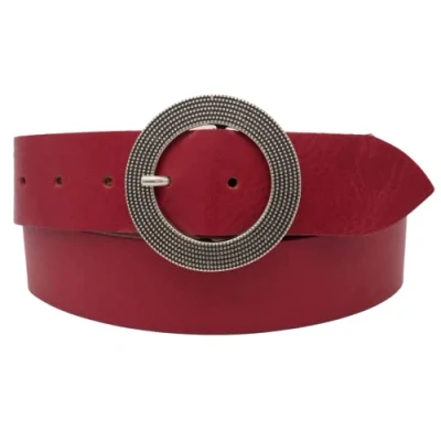 Image of AnnaMatoni Women&#039;s Leather Belt Full Round Clasp in Cowhide 4 cm Wide Real (85, Red)