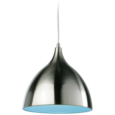 Image of Caf 1 Light Dome Ceiling Pendant Brushed Steel, Blue Inside, E27